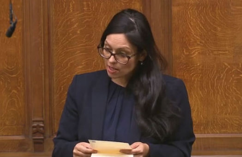 Priti speaking in the House of Commons chamber 