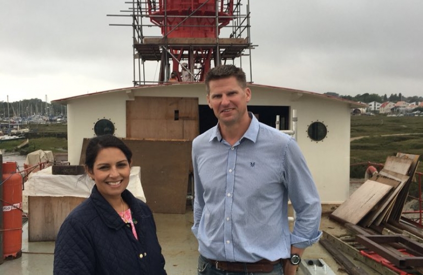 Priti Patel MP during her visit to the Fellowship Afloat Charitable Trust in Tollesbury